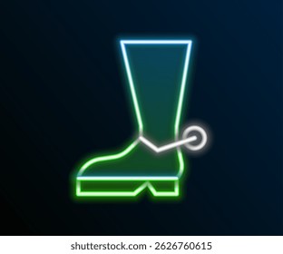 Glowing neon line Cowboy boot icon isolated on black background. Colorful outline concept. Vector