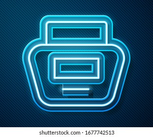 Glowing neon line Cream or lotion cosmetic tube icon isolated on blue background. Body care products for men.  Vector Illustration