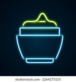 Glowing neon line Cream or lotion cosmetic tube icon isolated on black background. Body care products for woman. Colorful outline concept. Vector