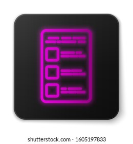 Glowing neon line Create account screen on mobile phone icon isolated on white background. Black square button. Vector Illustration