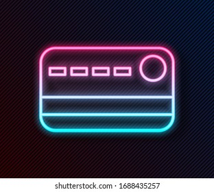Glowing neon line Credit card icon isolated on black background. Online payment. Cash withdrawal. Financial operations. Shopping sign.  Vector Illustration