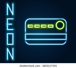Glowing neon line Credit card icon isolated on black background. Online payment. Cash withdrawal. Financial operations. Shopping sign. Colorful outline concept. Vector Illustration