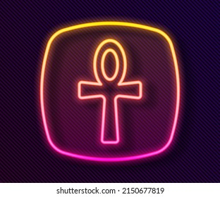 Glowing neon line Cross ankh icon isolated on black background. Egyptian word for life or symbol of immortality.  Vector