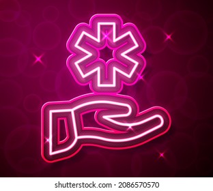 Glowing Neon Line Cross Hospital Medical Icon Isolated On Red Background. First Aid. Diagnostics Symbol. Medicine And Pharmacy Sign.  Vector