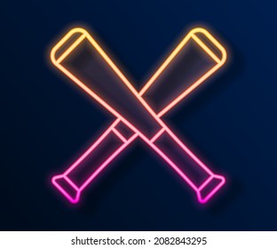 Glowing neon line Crossed baseball bat icon isolated on black background.  Vector