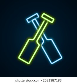 Glowing neon line Crossed oars or paddles boat icon isolated on black background. Colorful outline concept. Vector