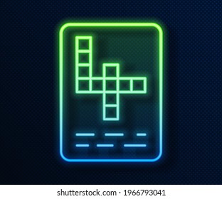 Glowing neon line Crossword icon isolated on blue background.  Vector