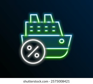 Glowing neon line Cruise ship icon isolated on black background. Travel tourism nautical transport. Voyage passenger ship, cruise liner. Worldwide cruise. Colorful outline concept. Vector