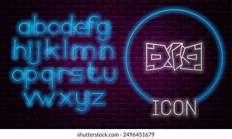 Glowing neon line Crumpled paper money cash icon isolated on brick wall background. Money banknotes stacks. Bill currency. Neon light alphabet. Vector Illustration