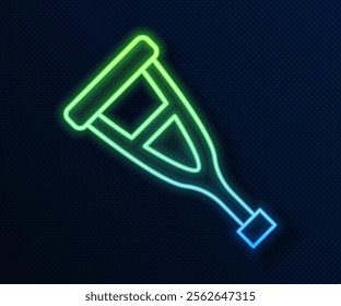 Glowing neon line Crutch or crutches icon isolated on blue background. Equipment for rehabilitation of people with diseases of musculoskeletal system.  Vector