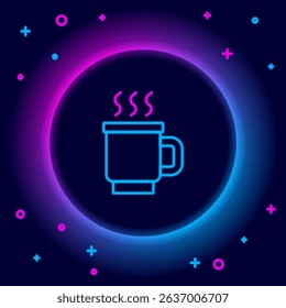 Glowing neon line Cup of tea icon isolated on black background. Colorful outline concept. Vector