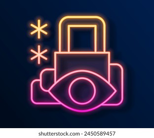 Glowing neon line Cyber security icon isolated on black background. Closed padlock on digital circuit board. Safety concept. Digital data protection.  Vector