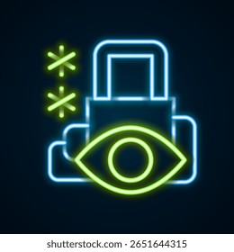 Linha de neon brilhante Ícone de segurança cibernética isolado no fundo preto. Cadeado fechado na placa de circuito digital. Conceito de segurança. Proteção de dados digitais. Conceito de contorno colorido. Vetor