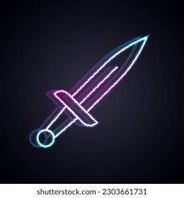 Glowing neon line Dagger icon isolated on black background. Knife icon. Sword with sharp blade.  Vector