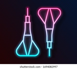 Glowing neon line Dart arrow icon isolated on black background.  Vector Illustration