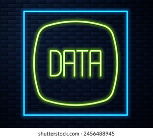 Glowing neon line Data analysis icon isolated on brick wall background. Business data analysis process, statistics. Charts and diagrams.  Vector