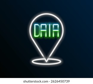 Icono de análisis de datos de línea de neón brillante aislado sobre fondo negro. Proceso de análisis de datos empresariales, estadísticas. Gráficos y diagramas. Concepto de contorno colorido. Vector