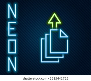 Glowing neon line Data export icon isolated on black background. Colorful outline concept. Vector