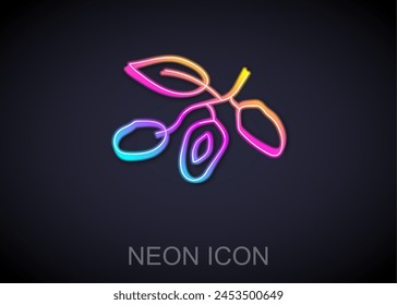 Glowing neon line Date fruit icon isolated on black background.  Vector