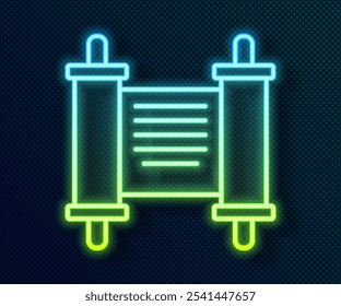 Glowing neon line Decree, paper, parchment, scroll icon icon isolated on black background. Chinese scroll.  Vector