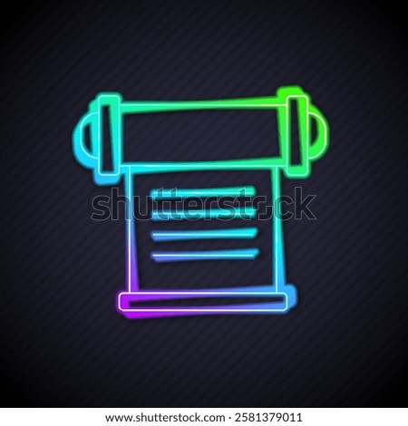 Glowing neon line Decree, paper, parchment, scroll icon icon isolated on black background.  Vector