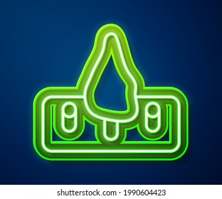 Glowing neon line Deforestation icon isolated on blue background. Chopping forest, destruction of wood. Danger for ecology and air pollution.  Vector