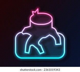 Glowing neon line Deforestation icon isolated on black background. Chopping forest, destruction of wood. Danger for ecology and air pollution.  Vector