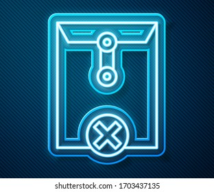 Glowing neon line Delete envelope icon isolated on blue background. Delete or error letter. Cross on message. Rejected mail.  Vector Illustration