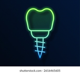Glowing neon line Dental implant icon isolated on blue background.  Vector