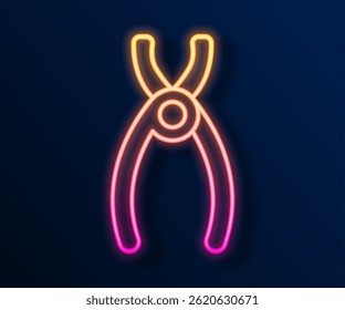 Glowing neon line Dental pliers icon isolated on black background. Dental equipment.  Vector