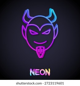 Icono de cabeza de diablo de línea de neón brillante aislado sobre fondo negro. Feliz Halloween.  Vector