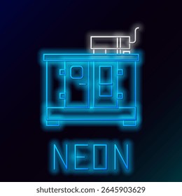 Linha de néon brilhante ícone do gerador de energia a diesel isolado no fundo preto. Gerador de energia imóvel industrial e residencial. Conceito de contorno colorido. Vetor