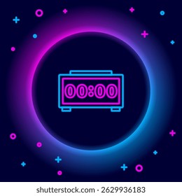 Glowing neon line Digital alarm clock icon isolated on black background. Electronic watch alarm clock. Time icon. Colorful outline concept. Vector