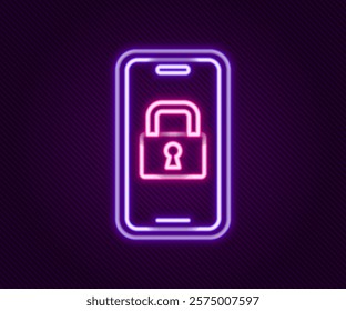 Glowing neon line Digital door lock with wireless technology for lock icon isolated on black background. Door handle sign. Security smart home. Colorful outline concept. Vector