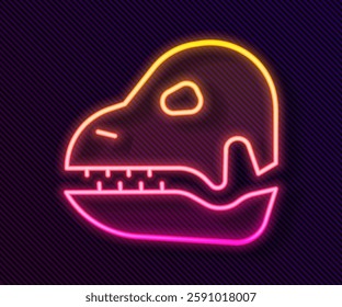 Glowing neon line Dinosaur skull icon isolated on black background.  Vector