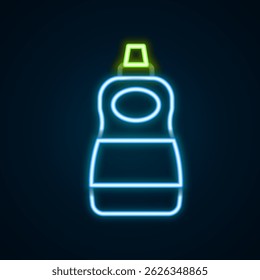 Glowing neon line Dishwashing liquid bottle icon isolated on black background. Liquid detergent for washing dishes. Colorful outline concept. Vector