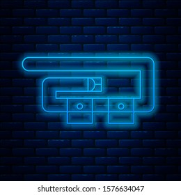 Glowing neon line Diving belt icon isolated on brick wall background. Scuba gear. Diving underwater equipment.  Vector Illustration