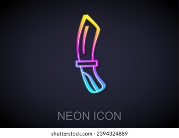 Glowing neon line Diving knife icon isolated on black background.  Vector