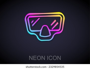 Glowing neon line Diving mask icon isolated on black background. Extreme sport. Diving underwater equipment.  Vector