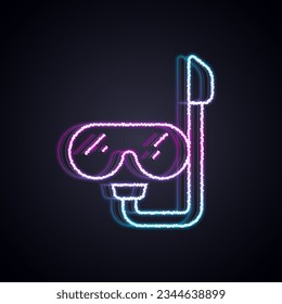 Glowing neon line Diving mask and snorkel icon isolated on black background. Extreme sport. Diving underwater equipment.  Vector