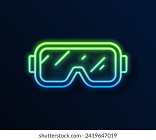 Glowing neon line Diving mask icon isolated on blue background. Extreme sport. Diving underwater equipment.  Vector