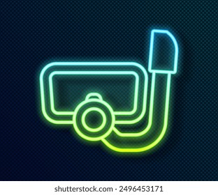 Glowing neon line Diving mask with snorkel icon isolated on black background. Extreme sport. Diving underwater equipment.  Vector