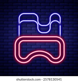 Glowing neon line Diving mask icon isolated on brick wall background. Extreme sport. Diving underwater equipment. Colorful outline concept. Vector