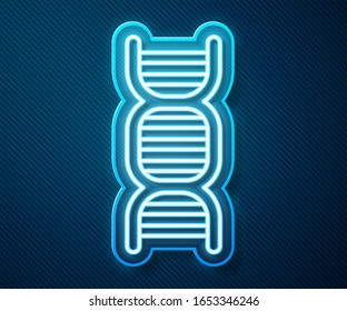 Glowing neon line DNA symbol icon isolated on blue background.  Vector Illustration