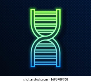 Glowing neon line DNA symbol icon isolated on blue background.  Vector Illustration