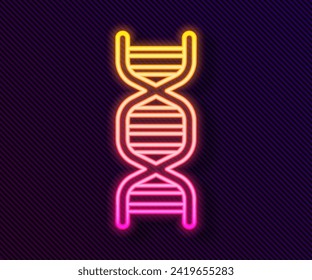 Glowing neon line DNA symbol icon isolated on black background.  Vector