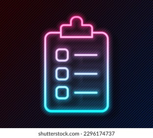 Glowing neon line To do list or planning icon isolated on black background.  Vector