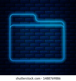 Glowing neon line Document folder icon isolated on brick wall background. Accounting binder symbol. Bookkeeping management.  Vector Illustration