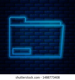 Glowing neon line Document folder icon isolated on brick wall background. Accounting binder symbol. Bookkeeping management.  Vector Illustration