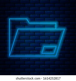 Glowing neon line Document folder icon isolated on brick wall background. Accounting binder symbol. Bookkeeping management.  Vector Illustration